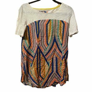 Meadow Rue Anthropologie White Geometric Short Sleeve Top Size XS